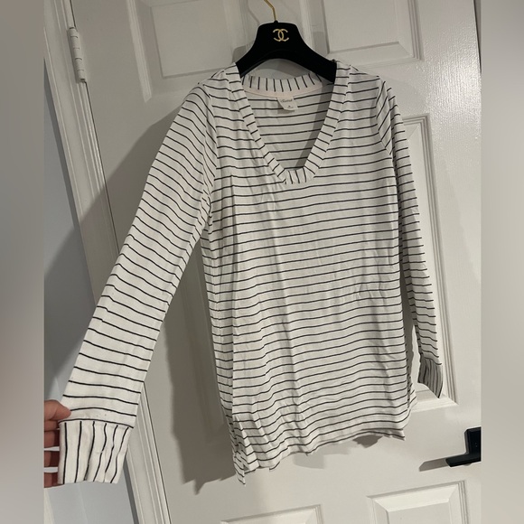 Soma French Terry Pullover Loungewear Top White & Black Stripe Tunic Top Size M - Picture 5 of 13
